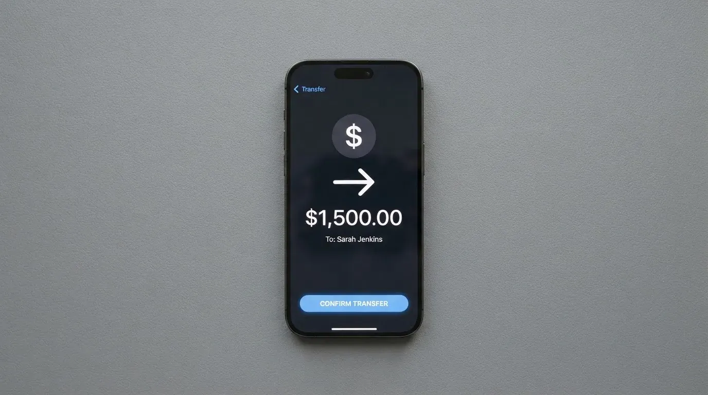 A phone showing a stablecoin transfer screen