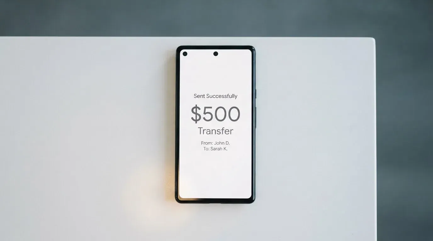 A phone showing a stablecoin transfer screen