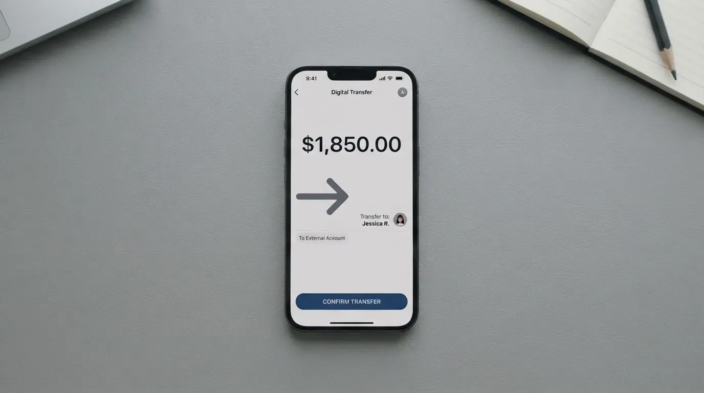 A phone showing a stablecoin transfer screen