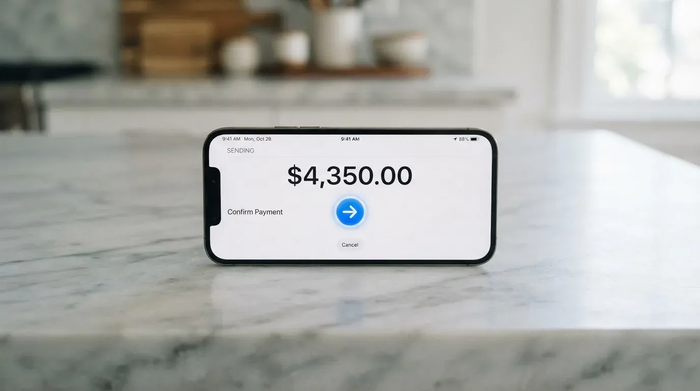 A phone showing a stablecoin transfer screen