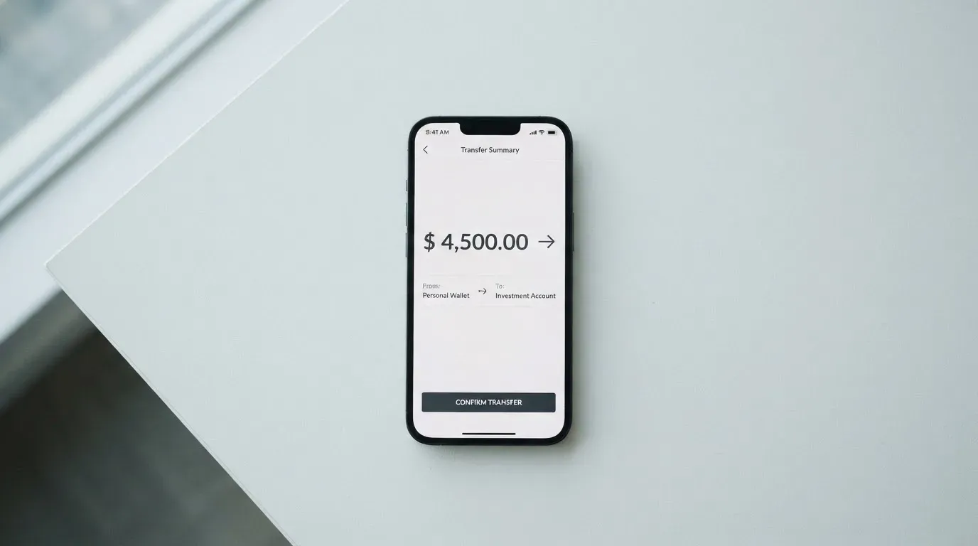 A phone showing a stablecoin transfer screen