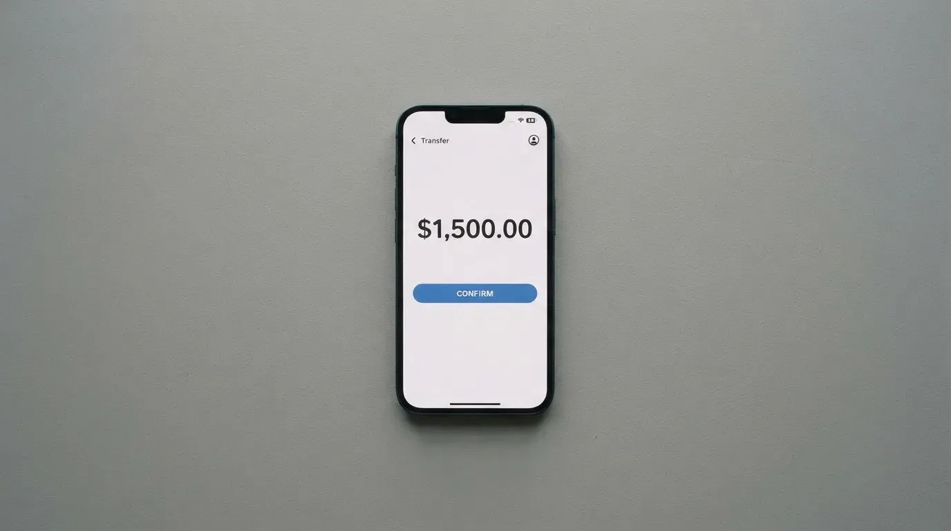 A phone showing a stablecoin transfer screen