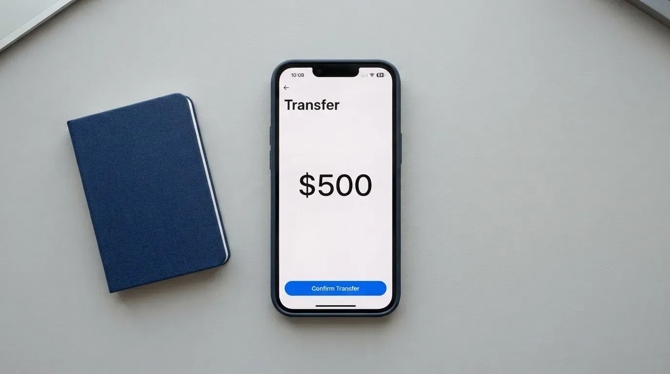 A phone showing a stablecoin transfer screen