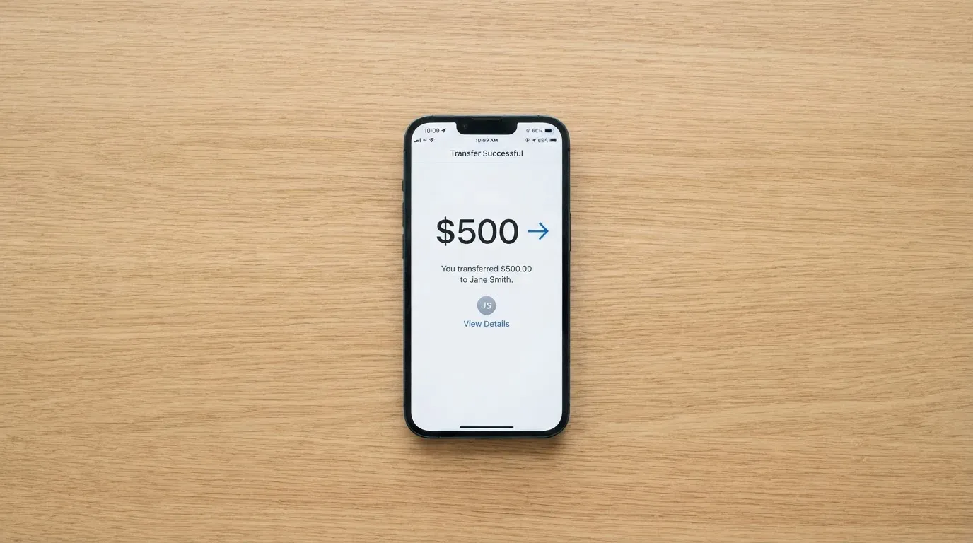 A phone showing a stablecoin transfer screen