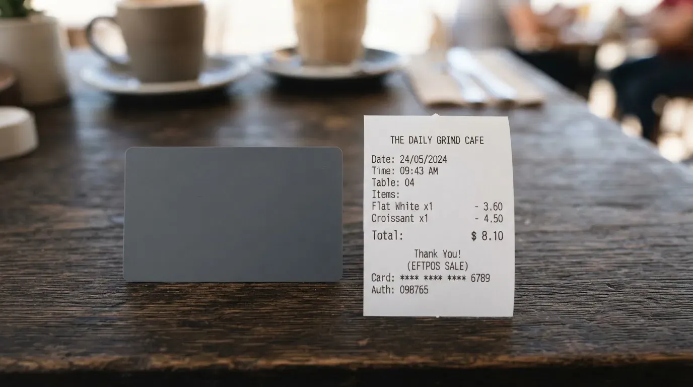 A receipt and a card on a café table