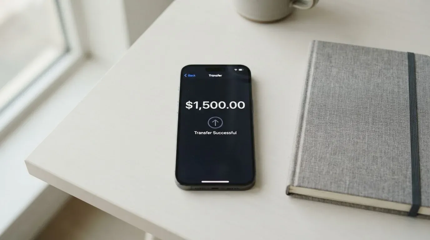 A phone showing a stablecoin transfer screen