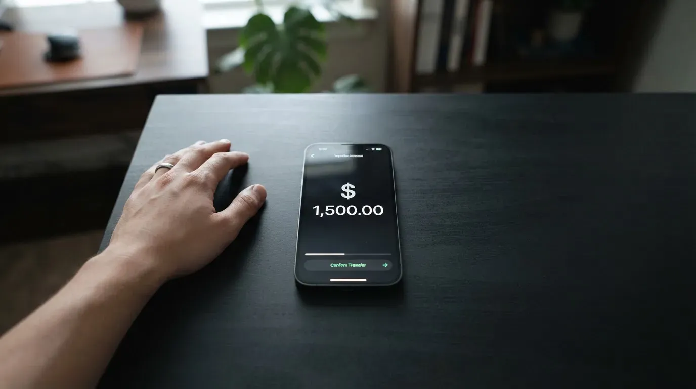 A phone showing a stablecoin transfer screen