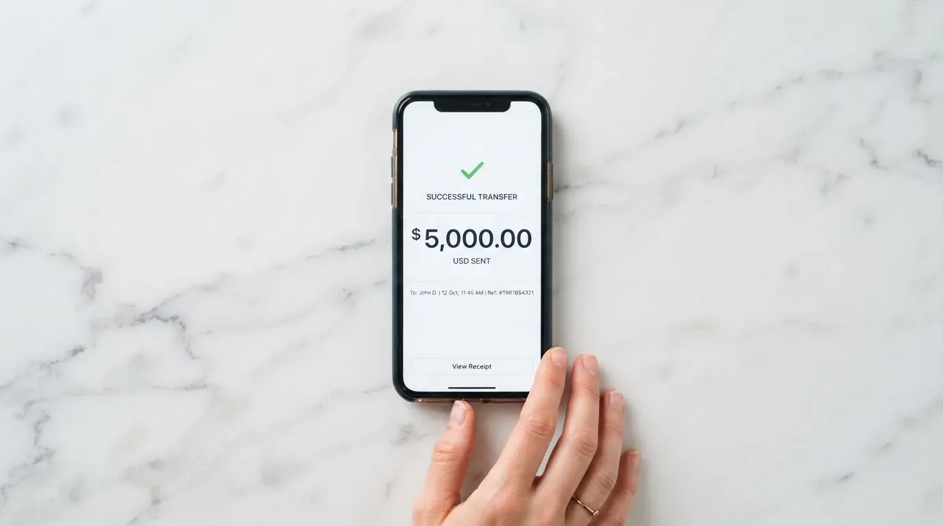 A phone showing a stablecoin transfer screen
