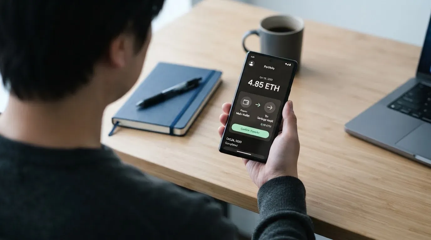 A phone showing a stablecoin transfer screen