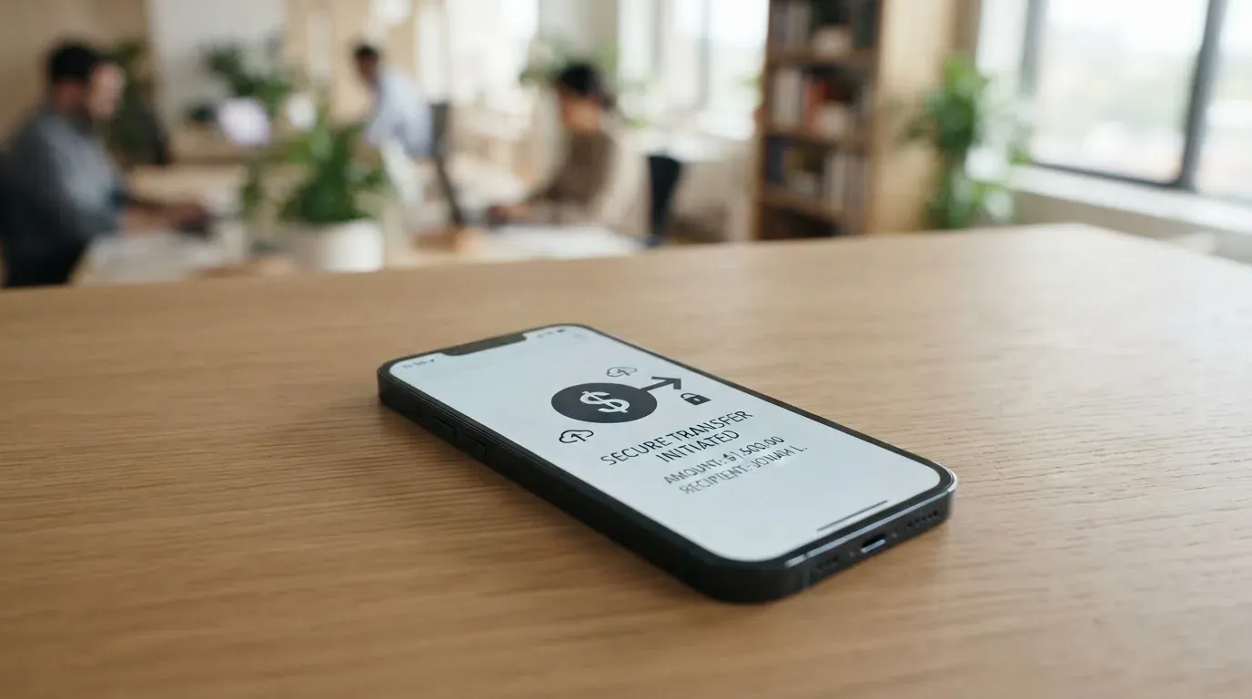 A phone showing a stablecoin transfer screen