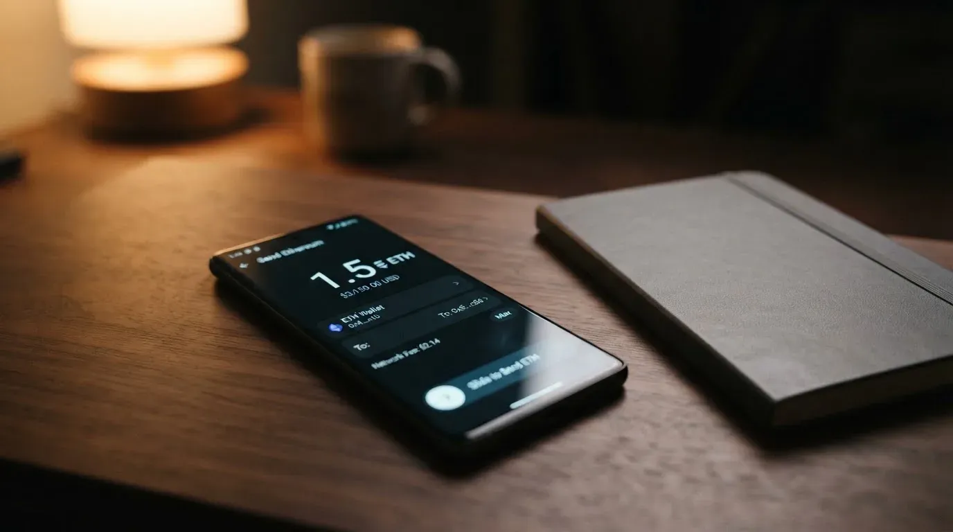 A phone showing a stablecoin transfer screen