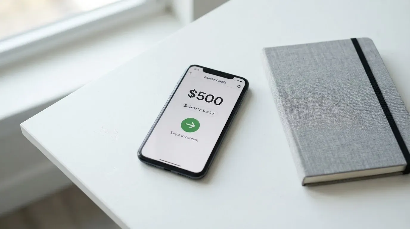 A phone showing a stablecoin transfer screen