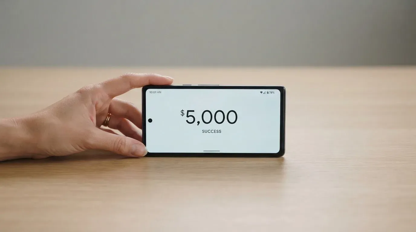 A phone showing a stablecoin transfer screen
