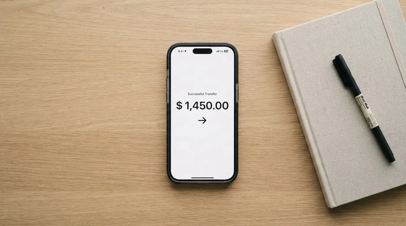 A phone showing a stablecoin transfer screen