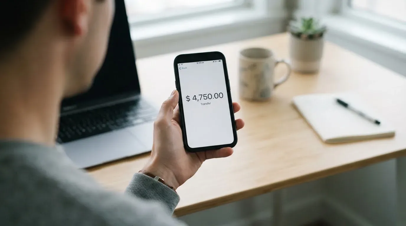 A phone showing a stablecoin transfer screen