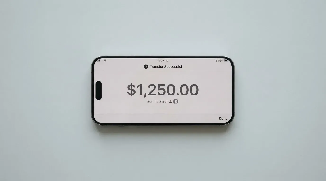 A phone showing a stablecoin transfer screen