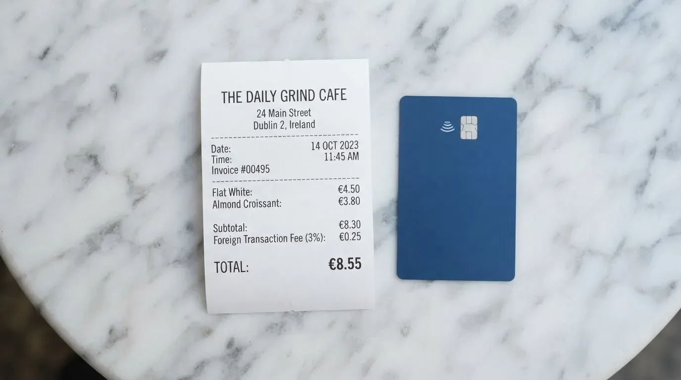 A receipt and a card on a café table