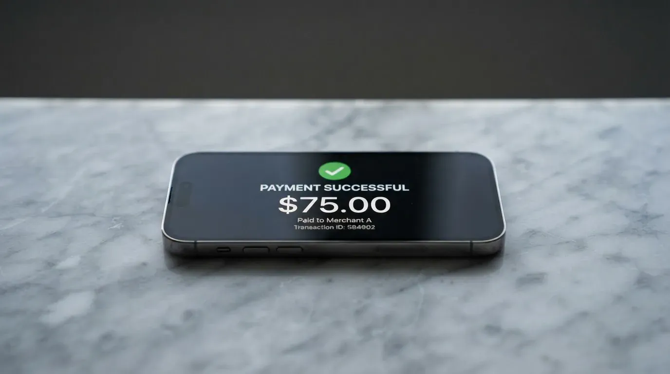 A phone showing a stablecoin transfer screen