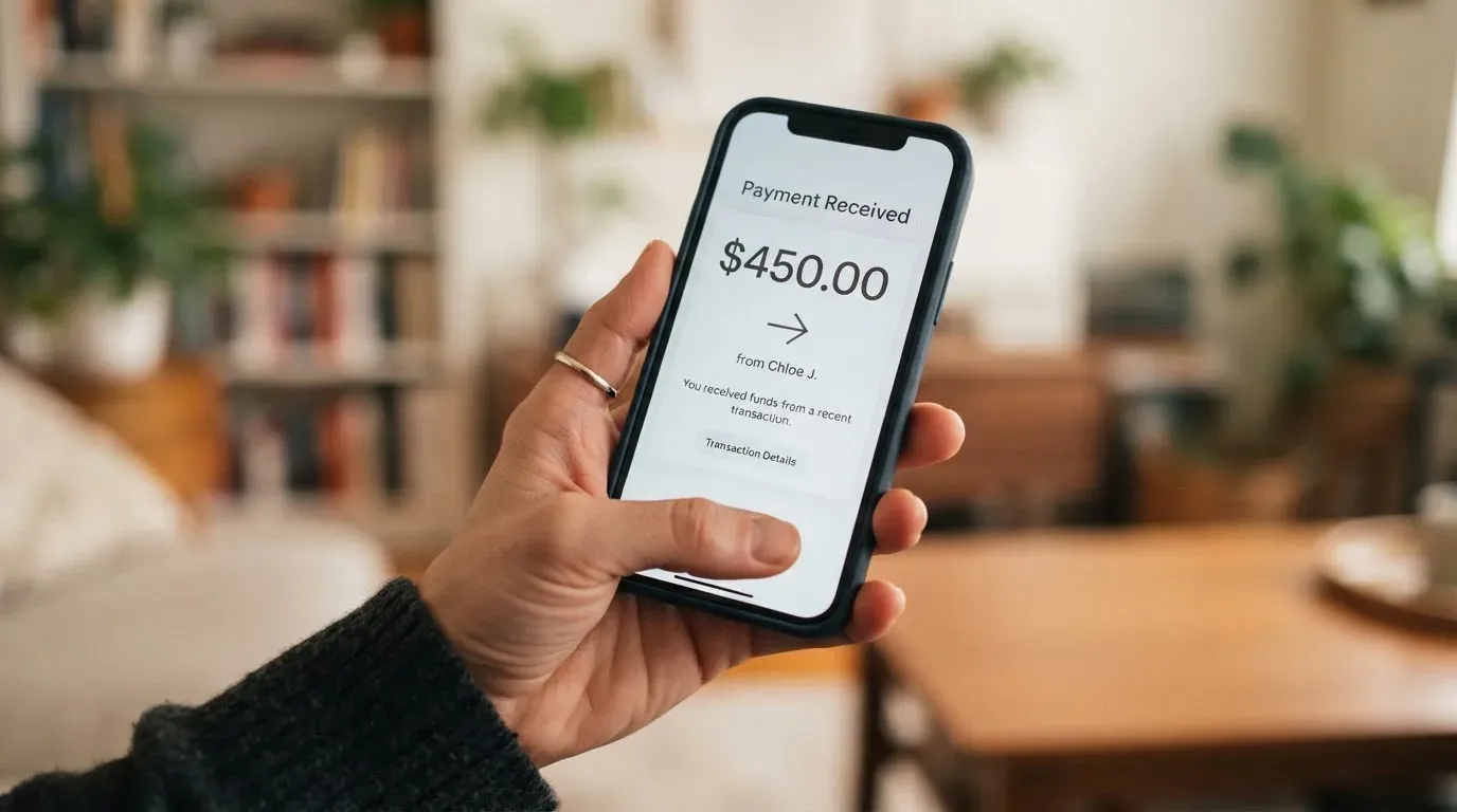 A phone showing a stablecoin transfer screen
