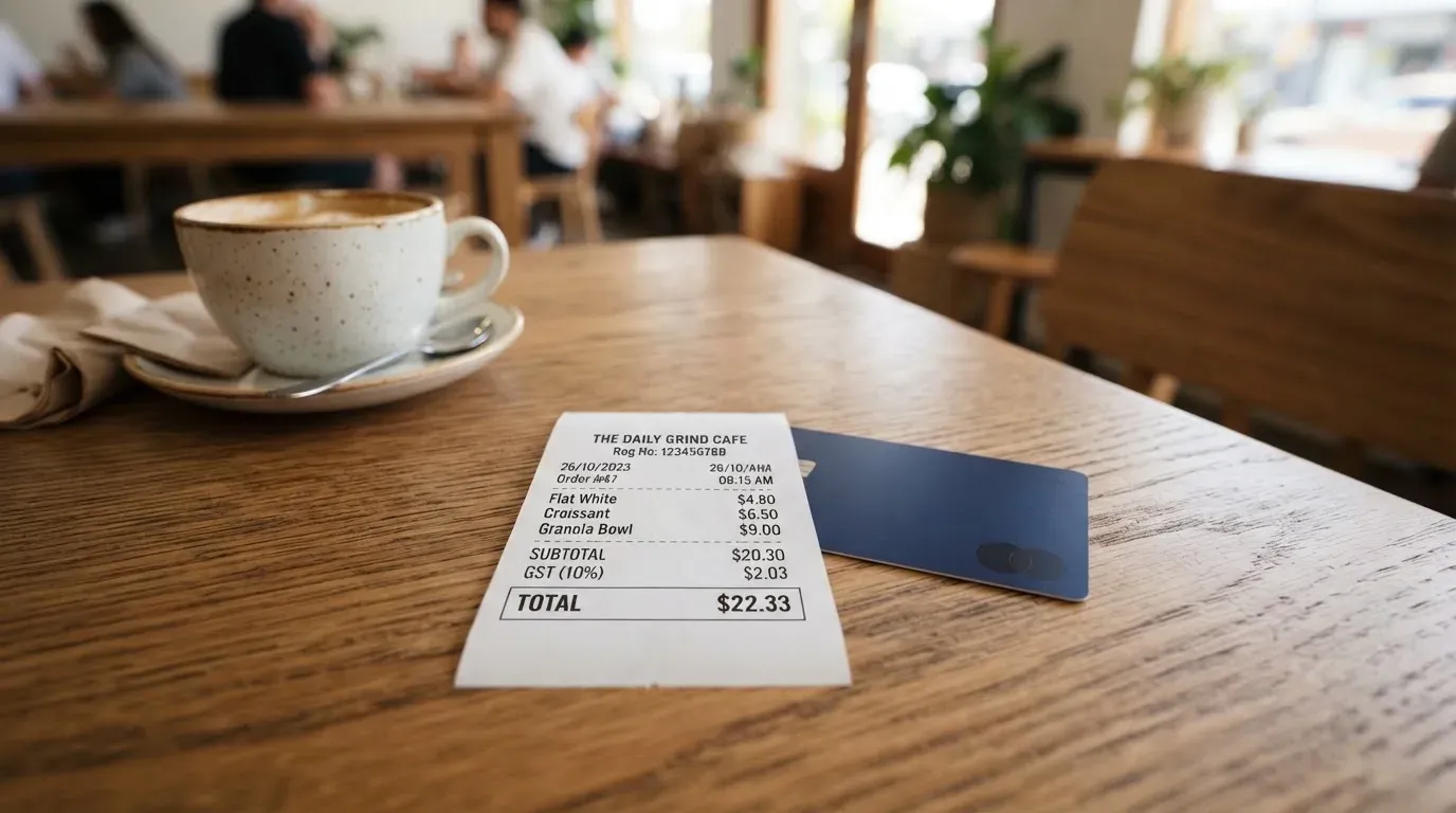 A receipt and a card on a café table