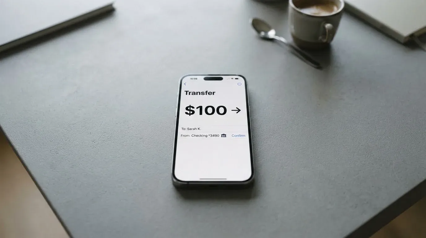 A phone showing a stablecoin transfer screen