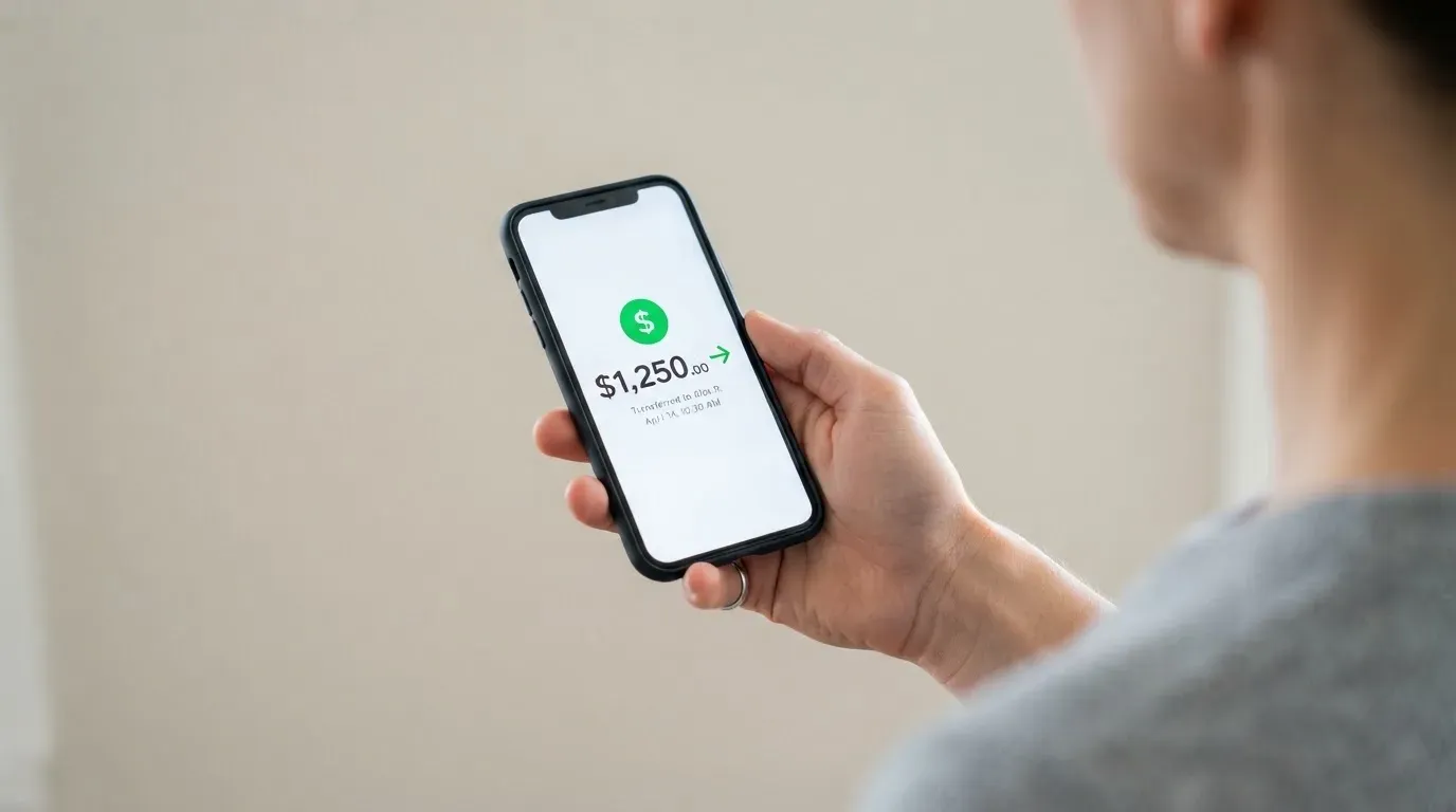 A phone showing a stablecoin transfer screen