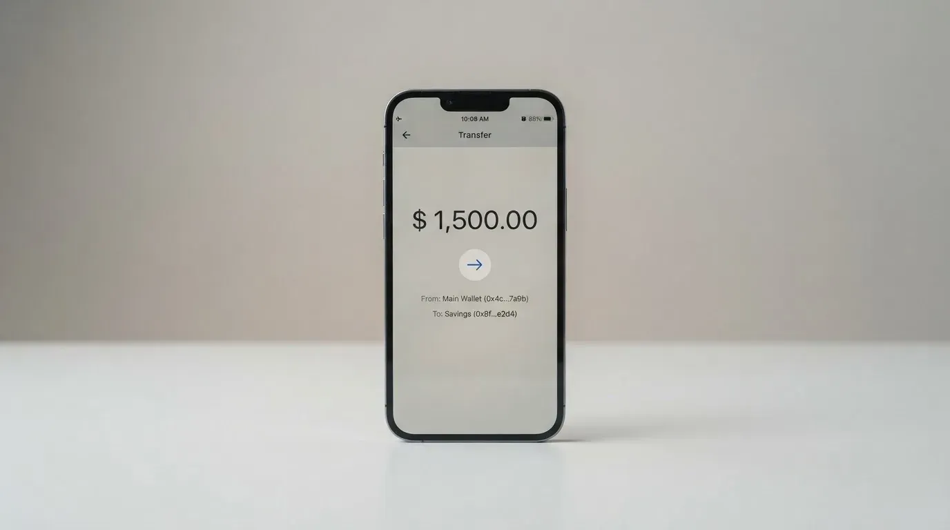 A phone showing a stablecoin transfer screen