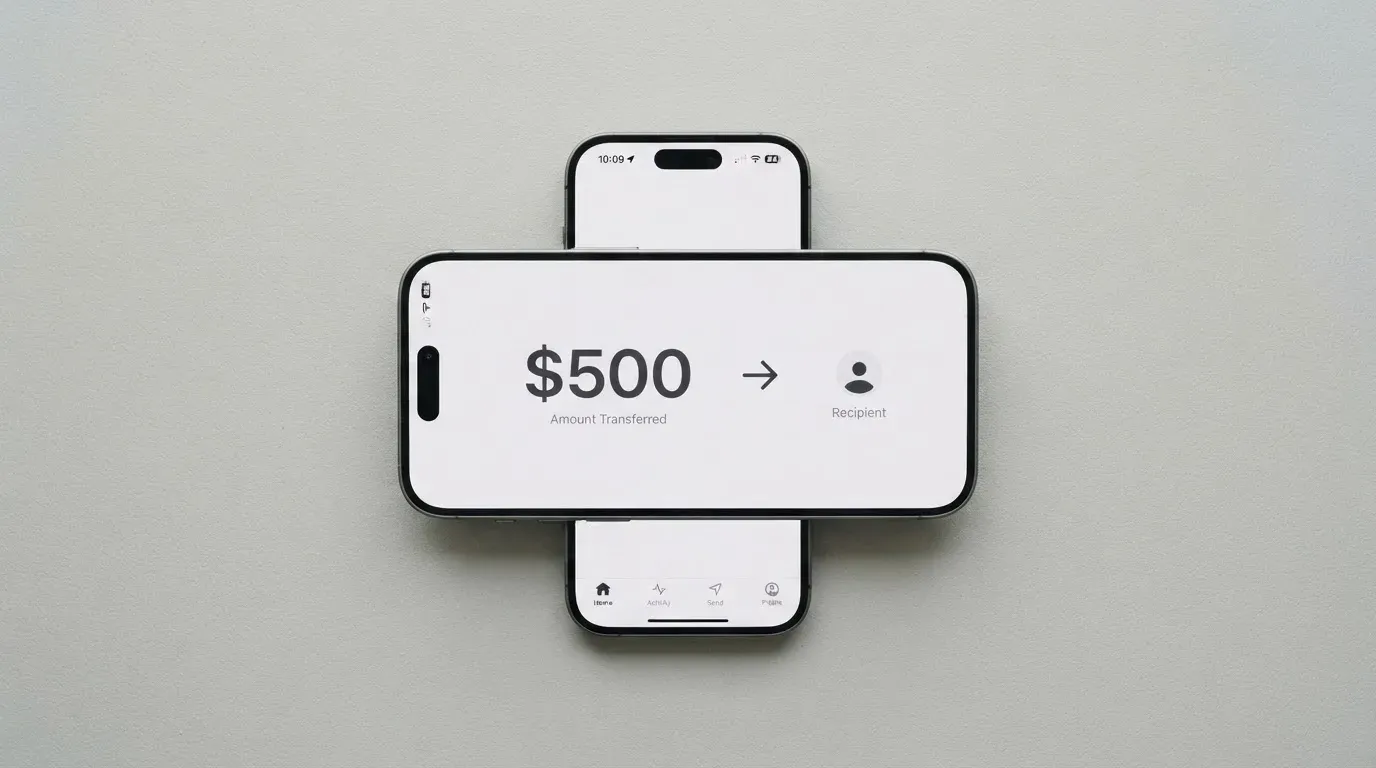 A phone showing a stablecoin transfer screen