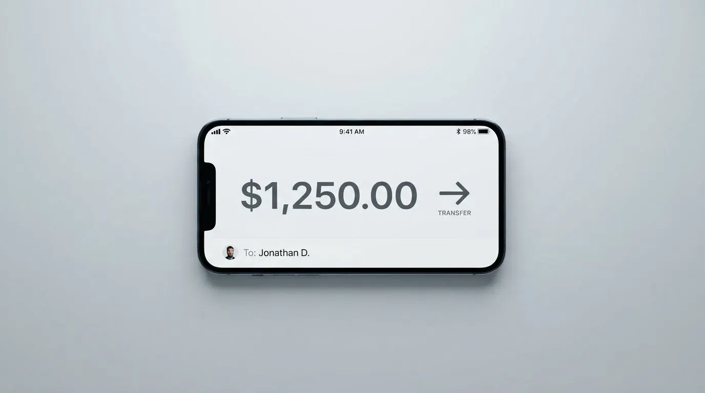 A phone showing a stablecoin transfer screen