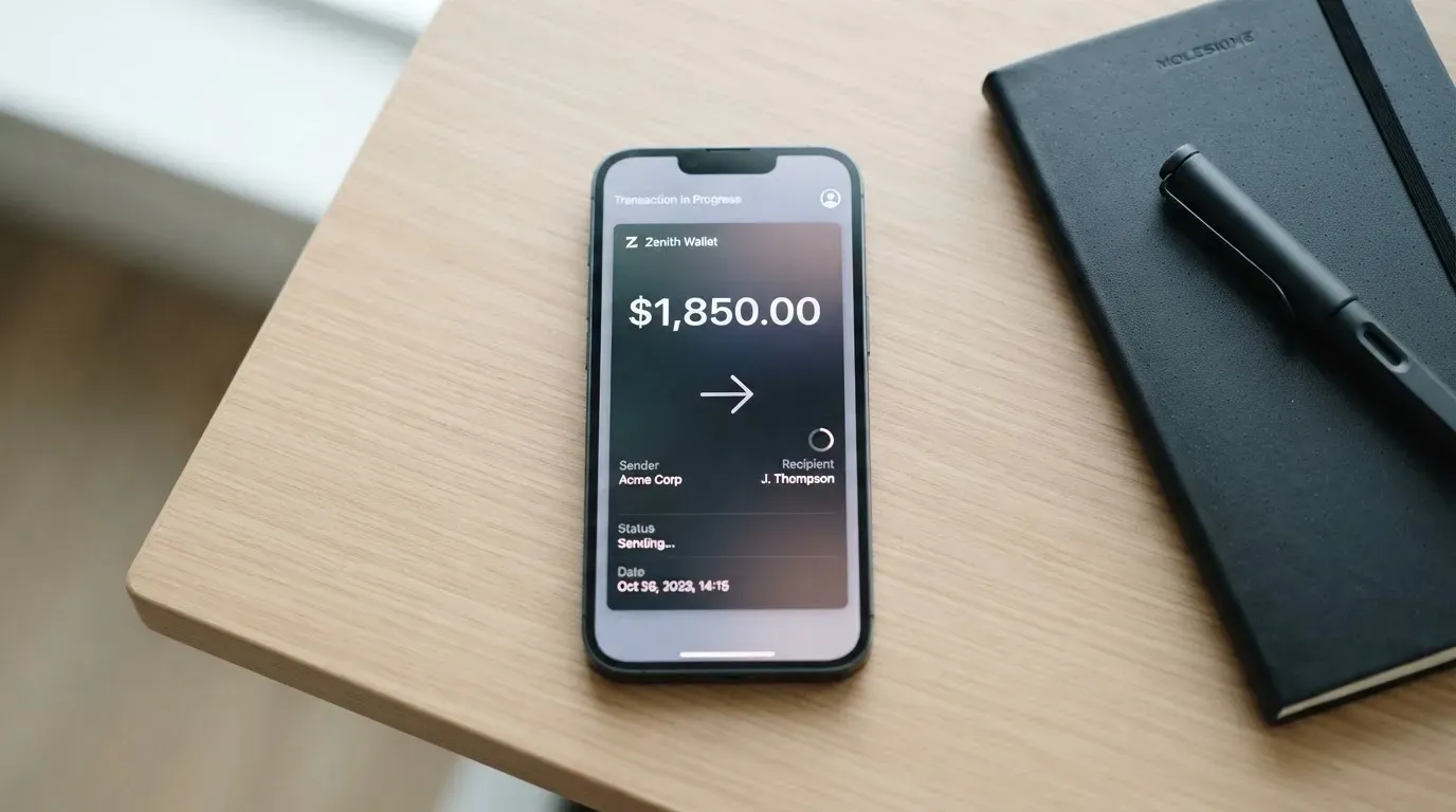 A phone showing a stablecoin transfer screen