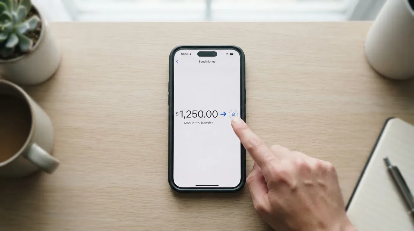 A phone showing a stablecoin transfer screen