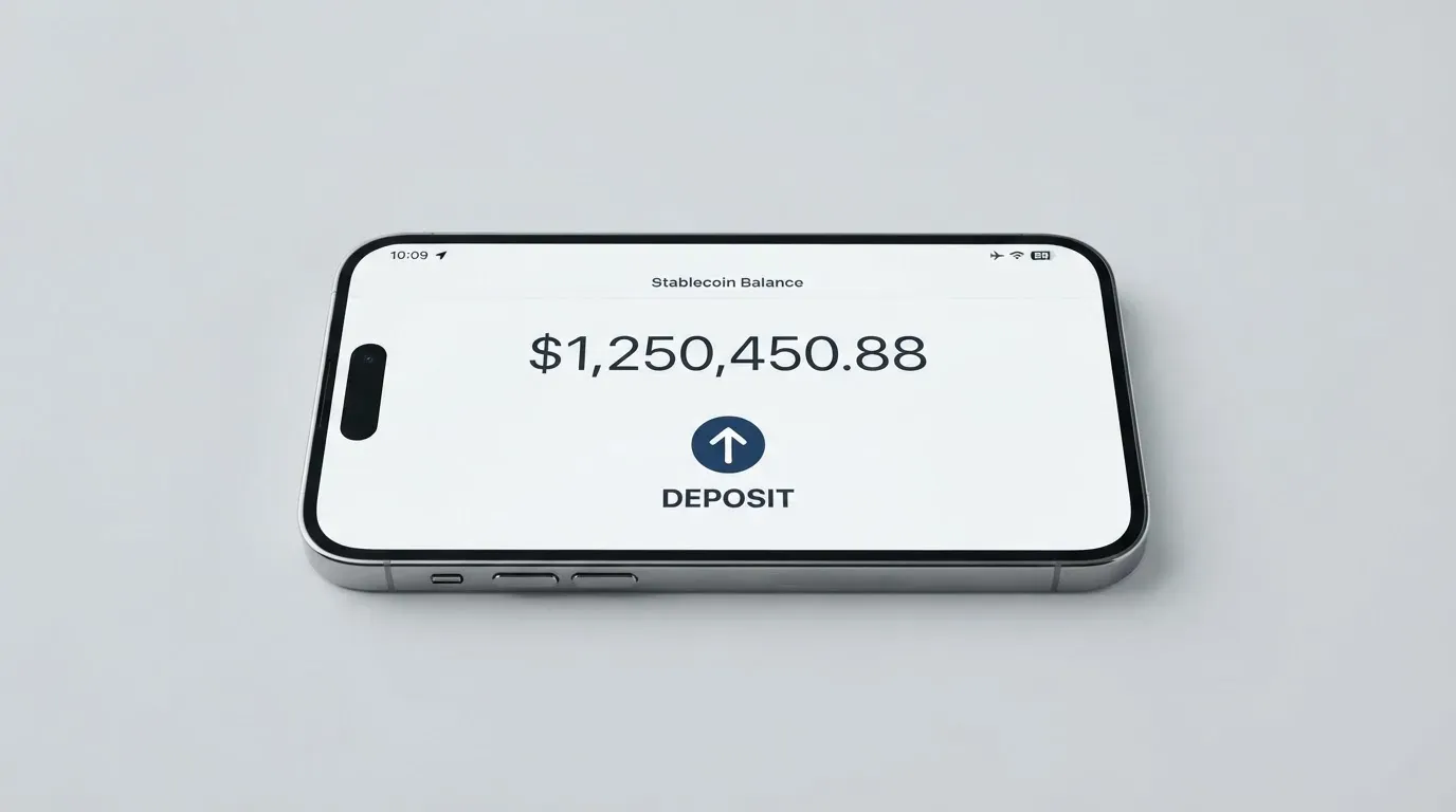 A phone showing a stablecoin transfer screen