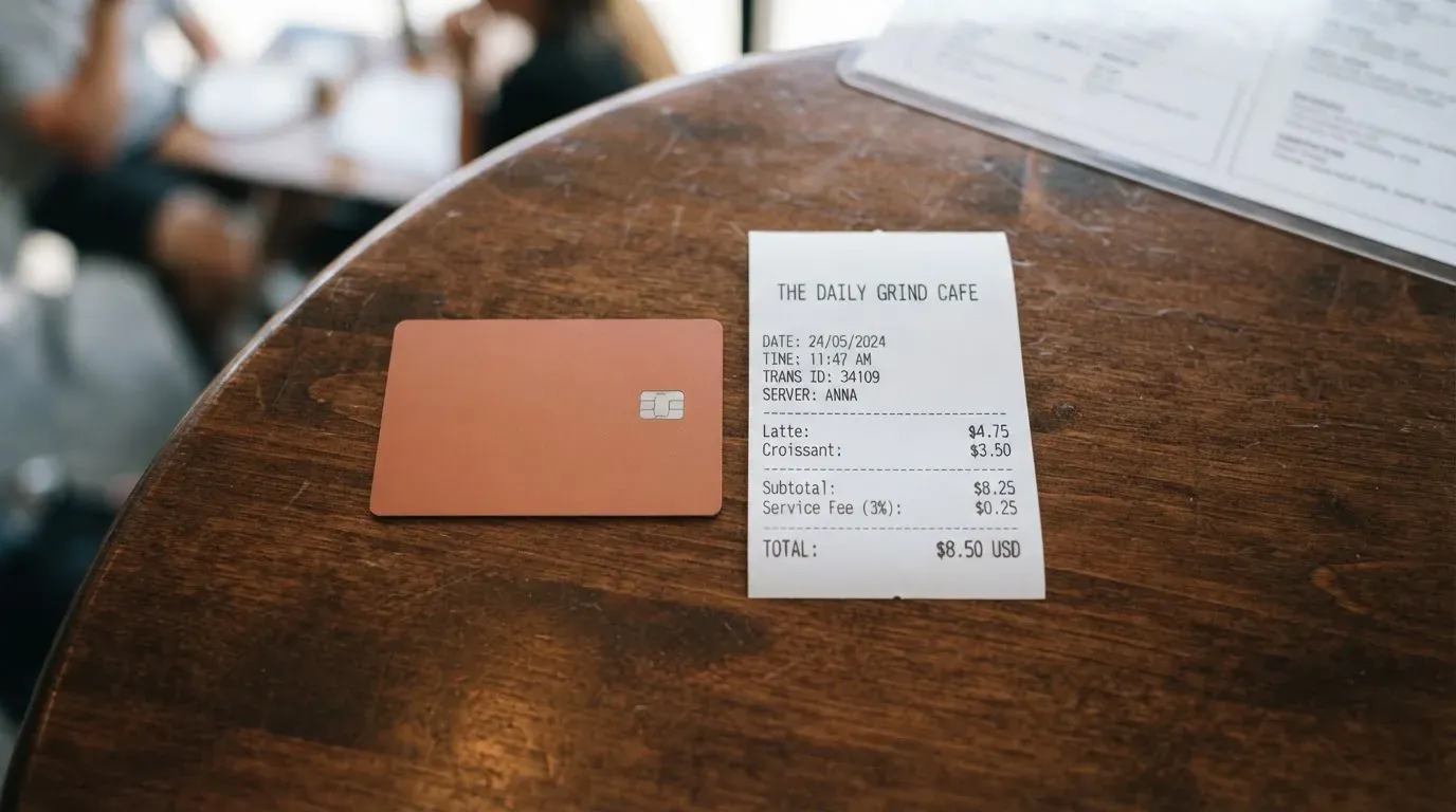 A receipt and a card on a café table